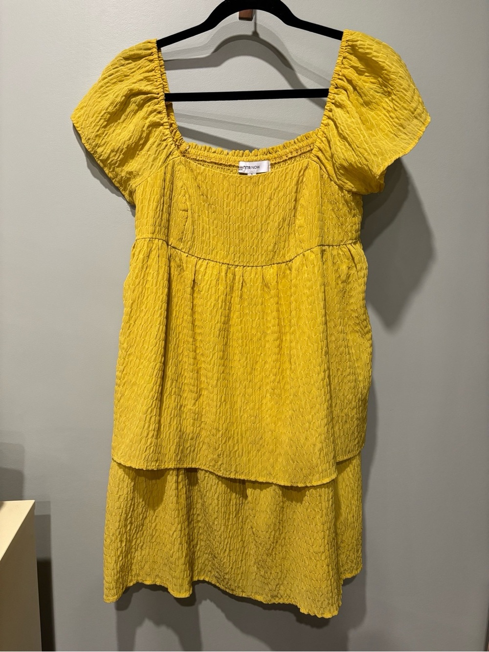 RTR Square-Neck Yellow Textured Summer Dress